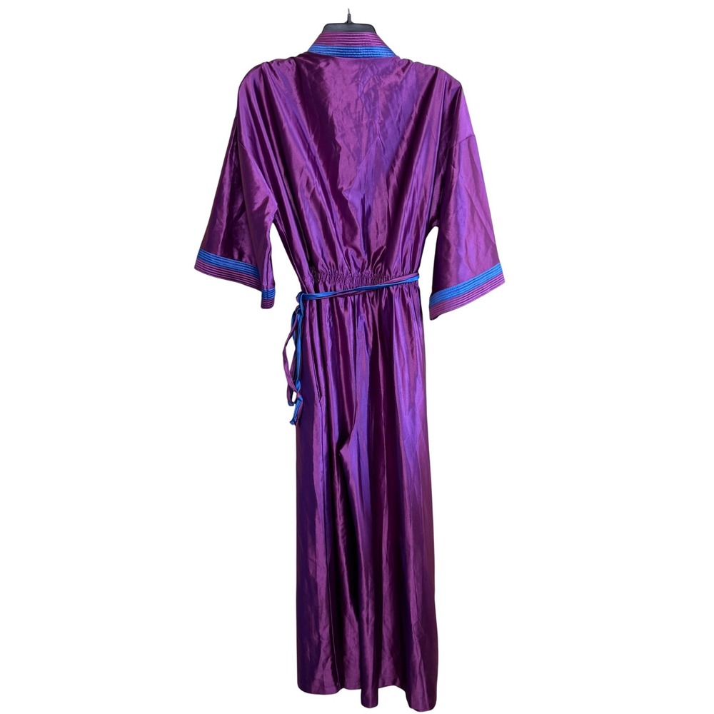 Homewear USA PJ Lounge Jumpsuit Women Large Purple Vintage 70s80s Wide Leg Satin - Picture 5 of 7